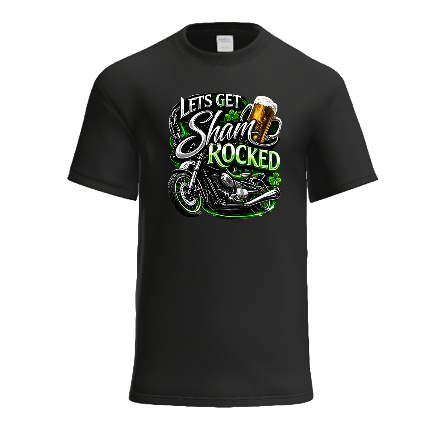 Lets Get Shamrocked | Chrome Neon Shamrock Biker St. Patrick's Day Shirt