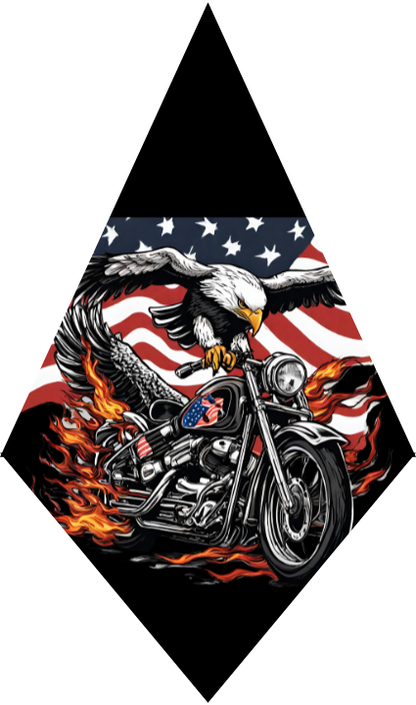 Motorcycle with an eagle and American flag design on a black background