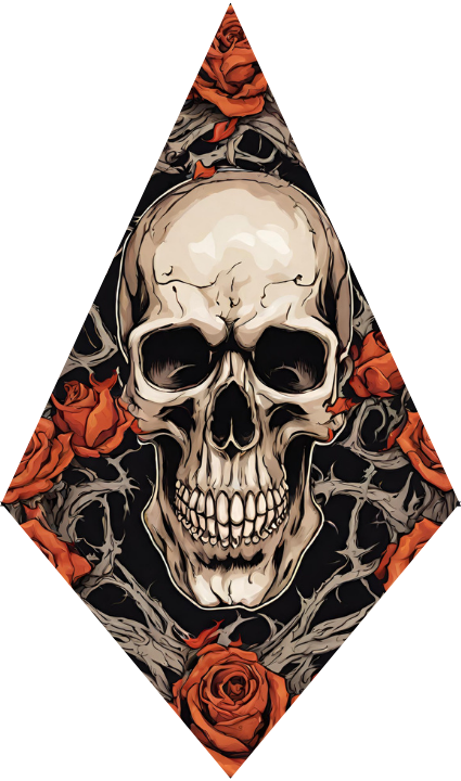 Skull design with orange roses on a black background