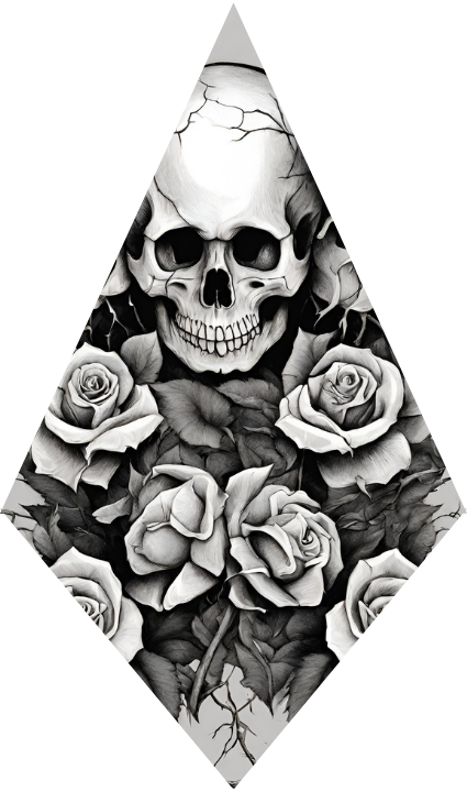 Skull with gray roses.