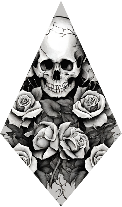 Skull with gray roses.