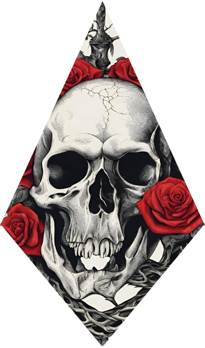 Skull with red roses and a helmet on a white background