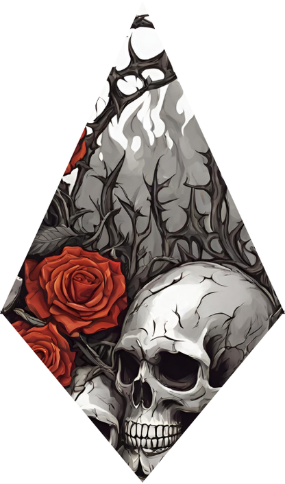 Tattoo design with skull and red roses on a white background