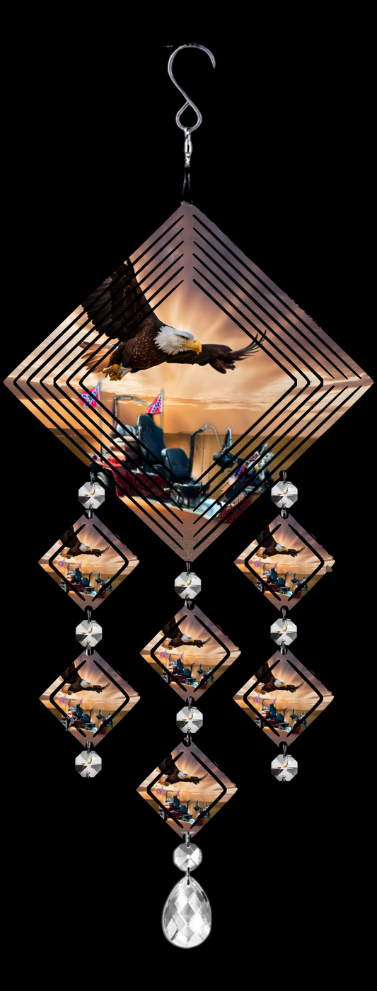 Wind Spinner (19.25") – Eagle Swooping on Caveman’s Bike