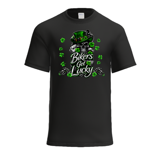 Bikers Get Lucky | Chrome Neon Shamrock Biker St. Patrick's Day Shirt