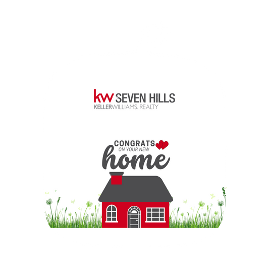 Pot Holder with a red house illustration and 'kw Seven Hills Keller Williams Realty' text on a white background.