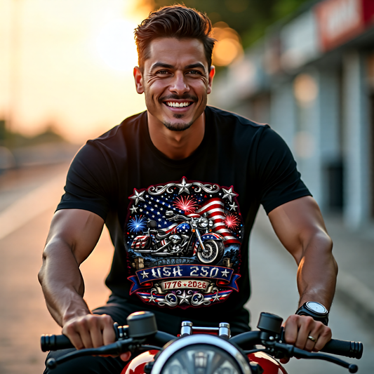 Patriotic Motorcycle USA 250 Biker Shirt - Unisex Tee