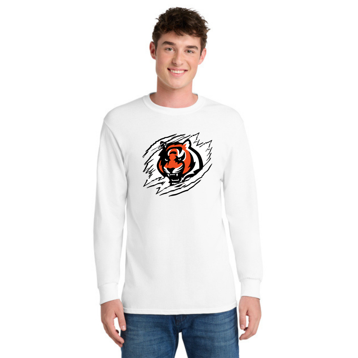 Tiger Scratch White Unisex Long Sleeve Tee