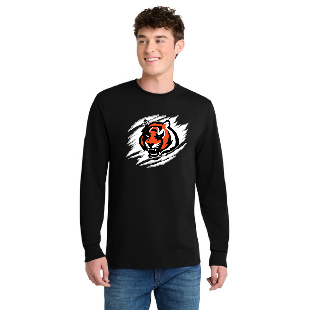 Tiger Scratch White Unisex Long Sleeve Tee