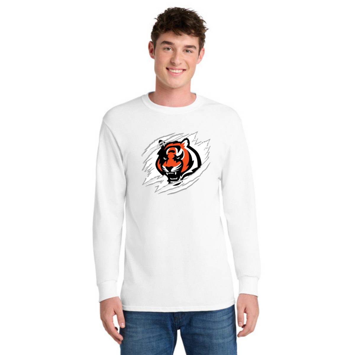 Tiger Scratch White Unisex Long Sleeve Tee