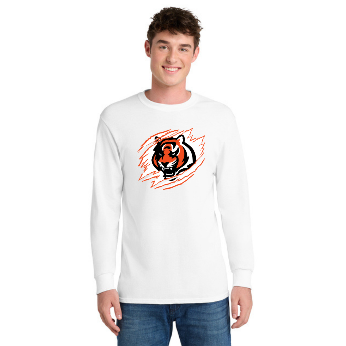 Tiger Scratch White Unisex Long Sleeve Tee