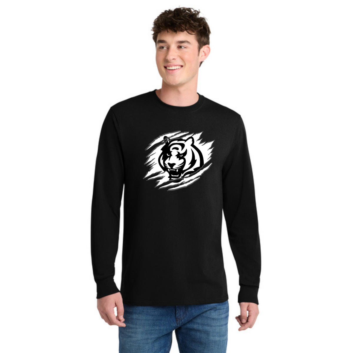 Tiger Scratch White Unisex Long Sleeve Tee