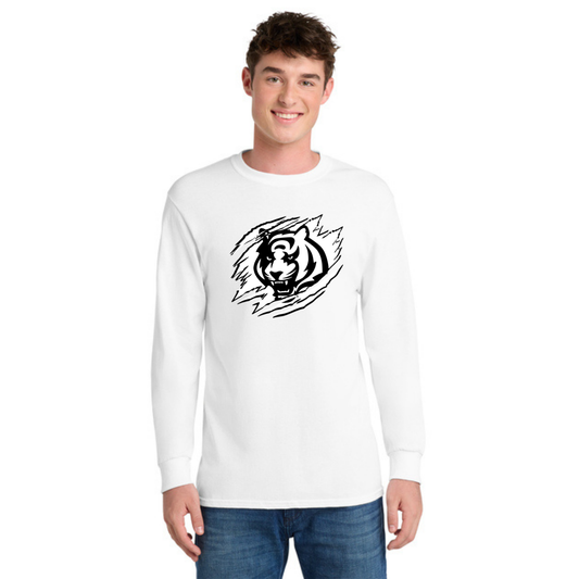 Tiger Scratch White Unisex Long Sleeve Tee