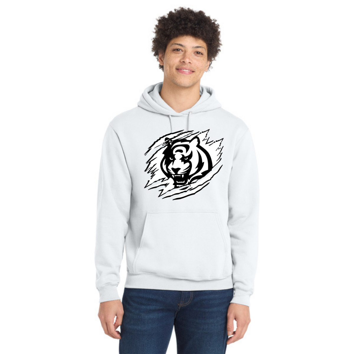 Tiger Scratch White Unisex Pullover Hoodie